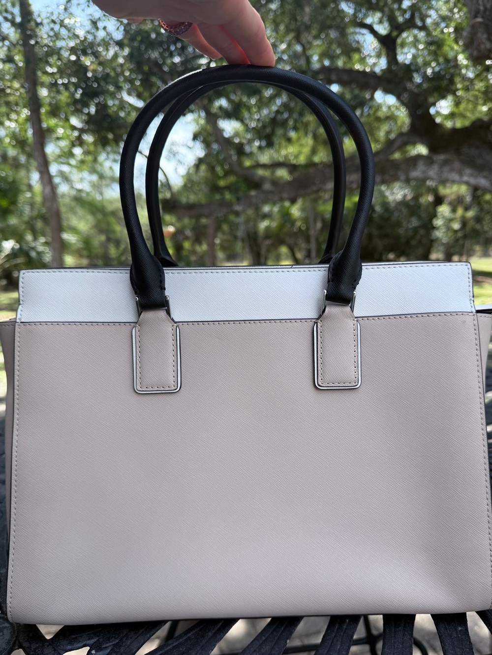 Kate Spade Cameron Medium Colorblock Satchel - Warm Beige / White / Black - Picture 3 of 12